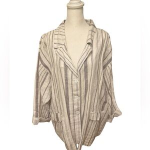 Johnny Was Zona Striped Linen Jacket. Grey and White. Size XL. NWT